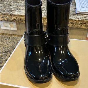 Michael Kors Glossy Black MK Logo Rain Boots